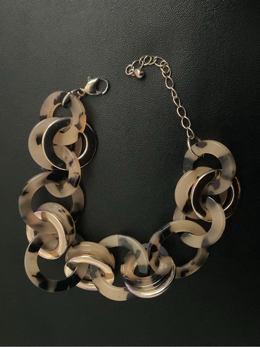 Neutral Tortoiseshell Link Bracelet with Adjustable Chain
